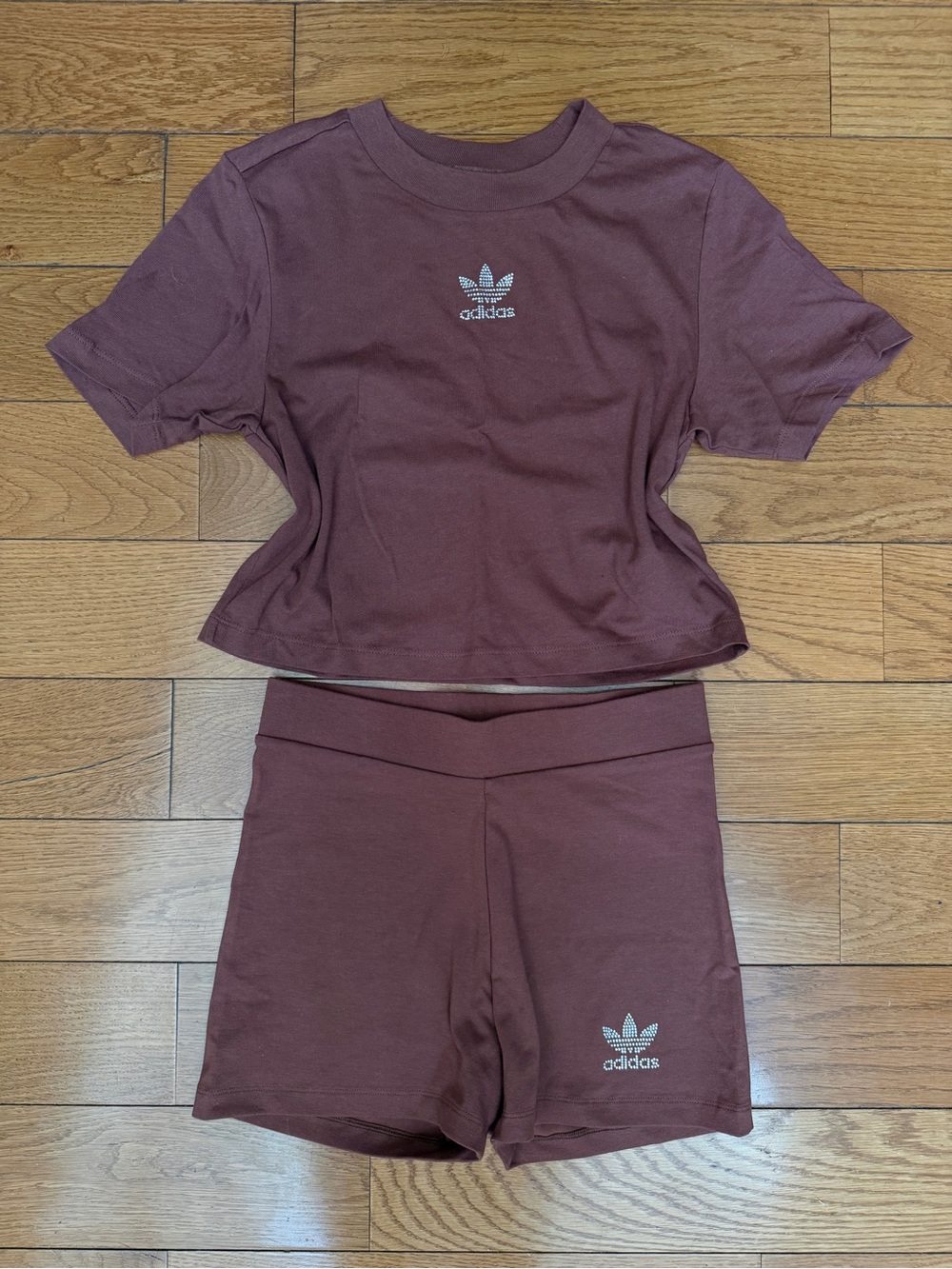 adidas brown Athletic Crop Tee & High-Waist Shorts Set